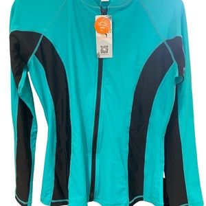 Charmo Rash Guard Swim Shirt Green Black Long Sleeve Sun Protection Womens M